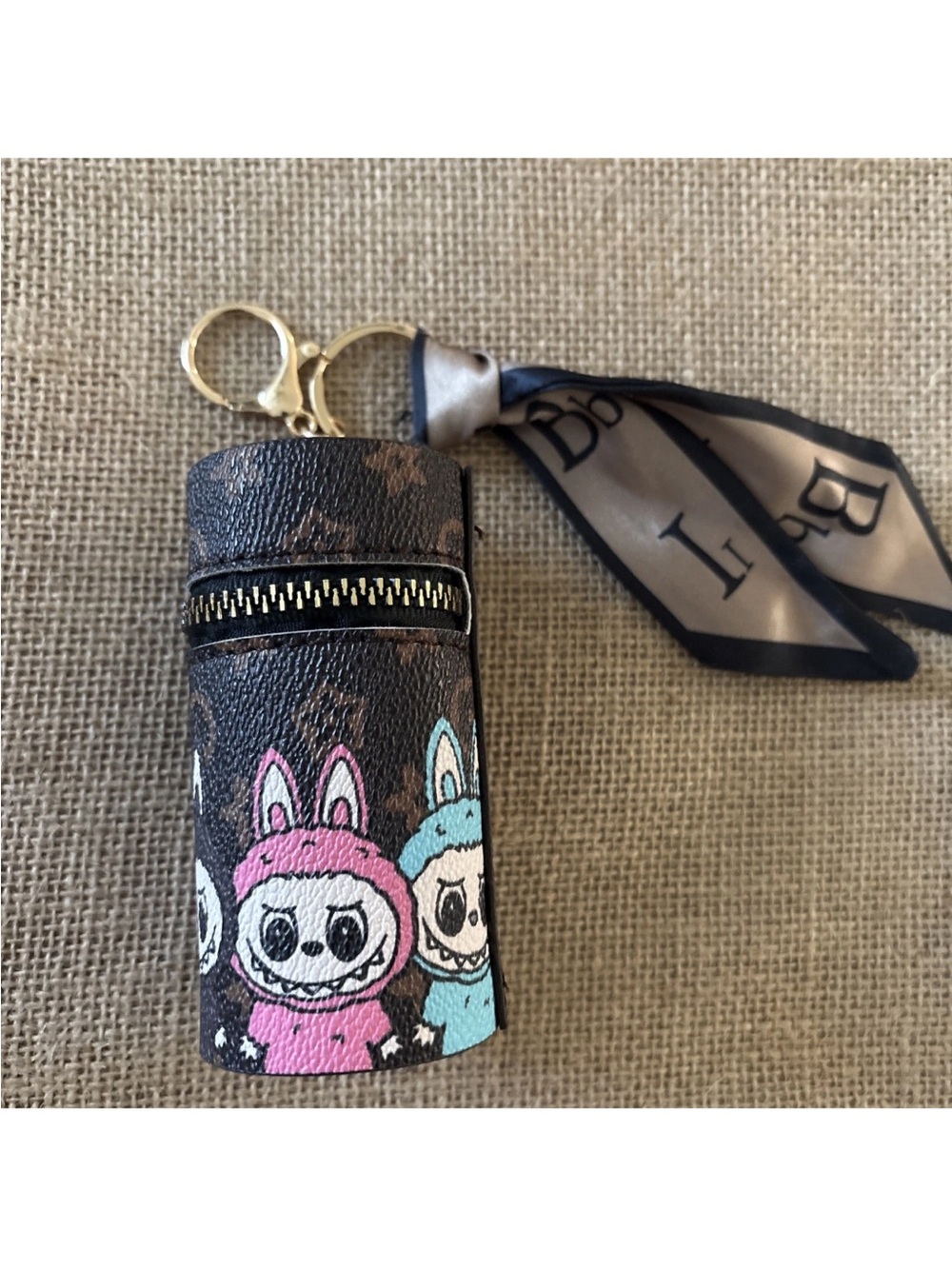 Kids Cartoon Bunny Pattern Keychain Pouch - Pink & Blue NEW